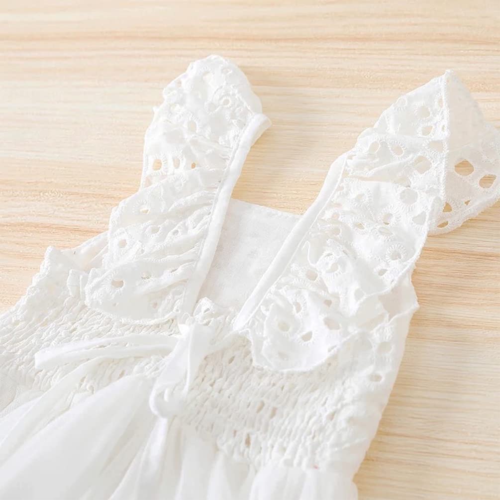 stylesilove Baby Toddler Girls Embroidered Eyelet Tulle Dress Princess Girl Ruffle Crisscross Sun Dress Outfit