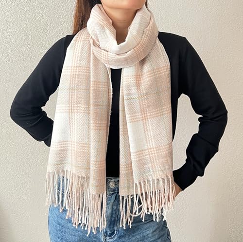 stylesilove Women Classic Plaid Fringe Cashmere Scarf Warm Ultra Soft Scarves Shawl Neck Wraps for All Season, 6 Colors