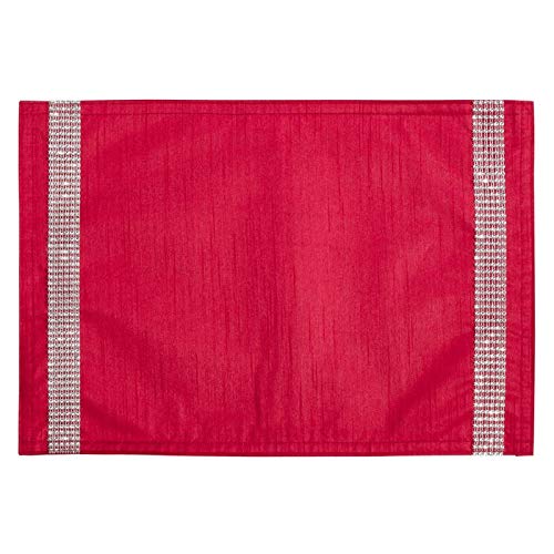 Fennco Styles Brillant Collection Tasseled Studded Border 16 x 72 Inch Table Runner – Red Table Cover for Christmas, Banquets, Special Events, Home Décor