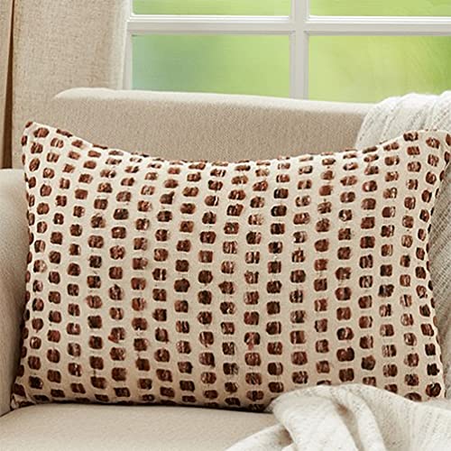 Fennco Styles Woven Cotton Decorative Throw Pillow 16" W x 24" L - Brown Rectangular Cushion for Home, Couch, Living Room, Bedroom, Office and Holiday Décor