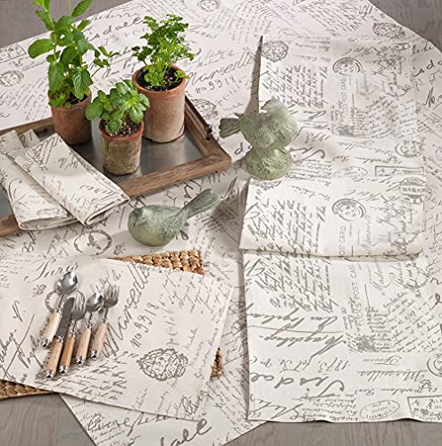 Fennco Styles Script Printed Contemporary Table Runner 16" W x 120" L - Natural Table Cover for Home, Dining Table, Banquet, Family Gathering and Special Occasion