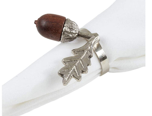 Fennco Styles Classic Acorn Design Napkin Rings, Set of 4 - Silver Brass Napkin Holders for Home, Dining Room Decor, Banquets, Family Gatherings and Special Occasions