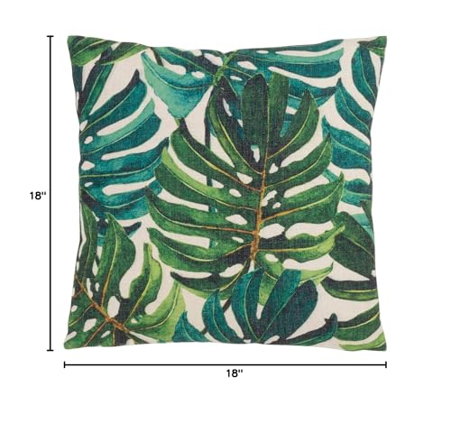 Fennco Styles Home Indoor Outdoor Décor Tropical Print Dark Green Palm Leaf Filled Throw Pillow 18'W X 18" L