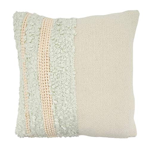 Fennco Styles Delicate Tufted Pom Pom Applique Cotton Decorative Throw Pillow Cover 18 x 18 Inch - Ivory Accent Cushion Case for Home, Couch, Living Room and Everyday Décor