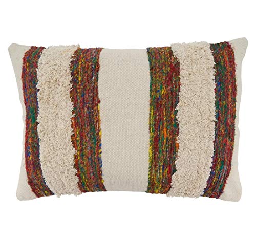 Fennco Styles Boho Striped Fringe Cotton Decorative Throw Pillow 16" W x 24" L - Multicolored Cushion for Home, Couch, Living Room, Office and Bedroom Decor