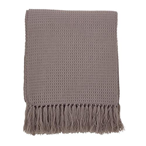 Fennco Styles Contemporary Waffle Weave Tasseed 50 x 60 Inch Throw – Neutral Colors Throw Blanket for Couch, Bedroom and Living Room Décor