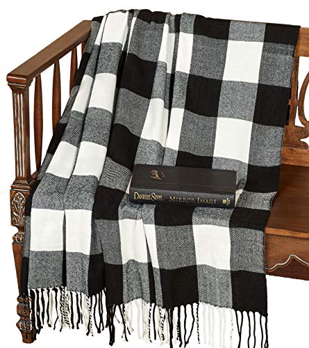 Fennco Styles Rustic Buffalo Plaid 100% Cotton Throw Blanket with Hand-Knotted Fringe