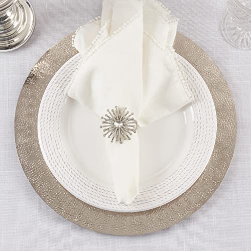 Fennco Styles Elegant Jewel Starburst Napkin Rings, Set of 4 - Silver Metal Napkin Holder for Dining Table Décor, Holidays, Weddings, Banquets, Family Gatherings and Special Occasion