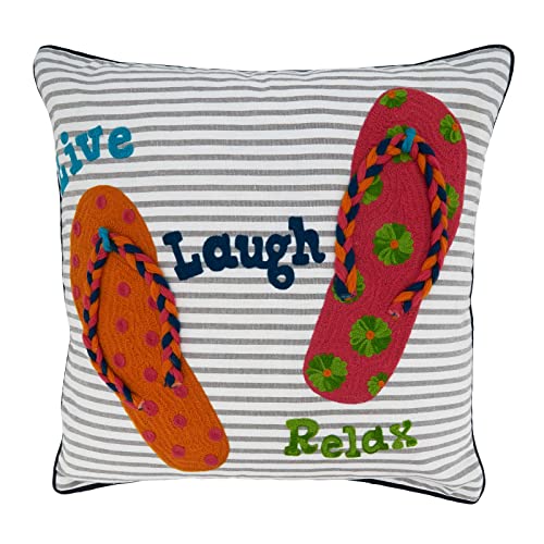 Fennco Styles Summer Sandals, Relax, Live, Laugh Cotton Decorative Throw Pillow Cover 18" W x 18" L - Multicolored Cushion Case for Home, Couch, Bedroom and Living Room