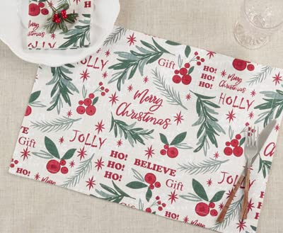 Fennco Styles Holly Christmas Cotton Table Runner 14" W x 72" L – Multicolor Woven Festive Table Cover for Winter Festivals, Holidays Décor, Banquets, Family Gatherings and Special Events