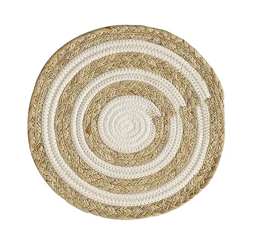 Fennco Styles Handwoven Water Hyacinth Straw & Cotton Placemats 12" Round, Set of 4 - Natural Braided Heat Resistant Insulation Table Mats for Home, Kitchen Décor, Dining Table, Banquets, Holidays