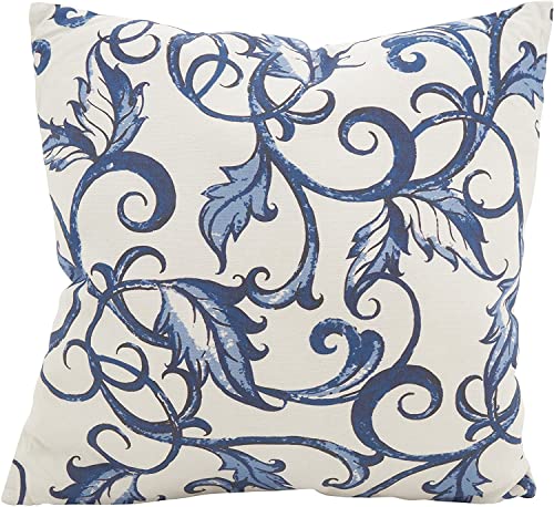 Fennco Styles Elegant Leaf & Vine Cotton Decorative Filled Throw Pillow 18" W x 18" L – Indigo Square Cushion for Home, Couch, Bedroom, Office, Seasonal Décor and Special Occasion