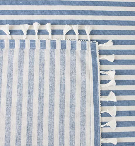 Fennco Styles Simply Striped Tassel Cotton Blend 55 x 55 Inch Tablecloth - Green Table Cover for Banquets, Holiday, Special Events, Outdoor and Home Décor
