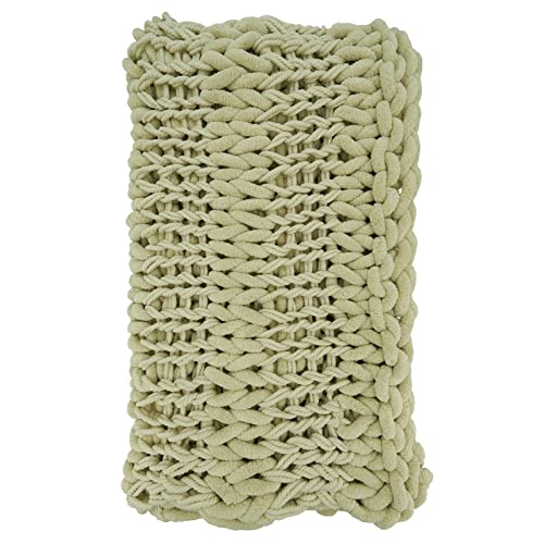 Fennco Styles Chunky Cable Knit Throw Blanket 50" W X 60" L – White Cozy Blanket for Couch, Bedroom, Living Room and Office Décor