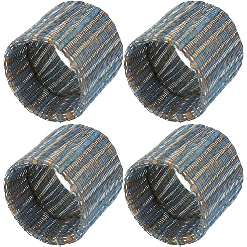 Fennco Styles Braided Water Hyacinth Napkin Rings, Set of 4 - Shimmering Woven Nubby Napkin Holders for Home, Dining Table, Banquets, Holidays and Special Events