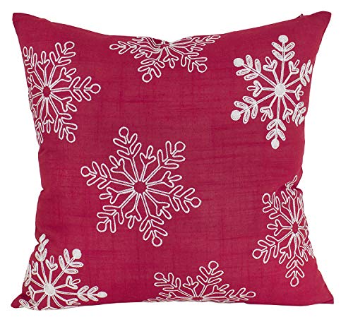Fennco Styles Embroidered White Snowflake Christmas Tablecloth - Red Table Cover for Holiday Décor, Dinner Party, Banquets and Special Occasion