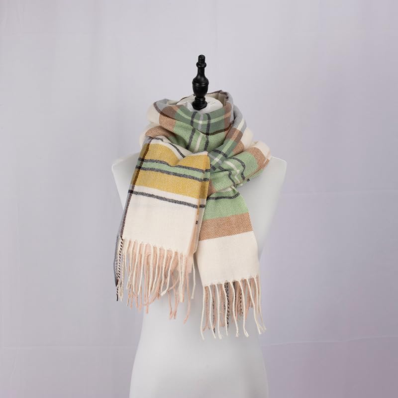 stylesilove Women Plaid Fringe Cashmere Scarf Warm Ultra Soft Scarves Shawl Neck Wraps for All Season, 5 Colors