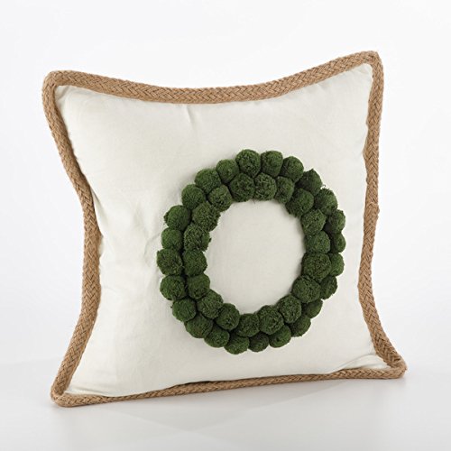Fennco Styles Ricamato Collection Christmas Wreath Design Down-Filled Throw Pillow Holiday Decorative Cotton Pillow 18'W X 18" L