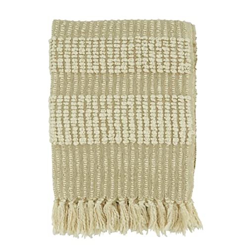 Fennco Styles Woven Striped Design Soft Cotton Throw Blanket with Tassel 50" W x 60" L – Natural Cozy Blanket for Home, Couch, Bedroom, Living Room and Office Décor