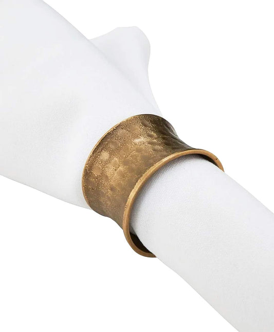 Fennco Styles Retro Hammered Metal Napkin Rings, Set of 4 - Dark Gold Decorative Napkin Holders for Home, Dining Room, Banquet, Family Gathering, Holiday and Special Occasion