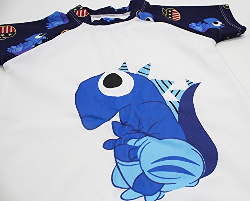 stylesilove Kids Boy Cartoon Dinosaur Shark Rashguard Top & Swim Shorts with Hat 3 pcs Set