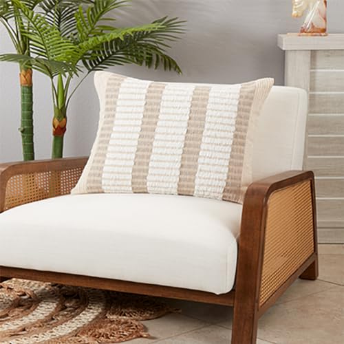 Fennco Styles Natural Striped Design Decorative Throw Pillow Cover 20" W x 20" L - 100% Woven Modern Cushion Case for Home, Couch, Bedroom, Living Room and Office Décor