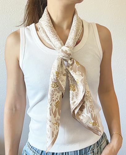 stylesilove Women Floral Print Silk Like Scarf Square Neckerchief Soft Bandana Small Shawl Neck Wraps for All Season
