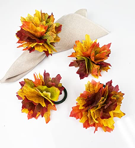 Fennco Styles Handmade Maple Leaves Decorative Napkin Rings, Set of 4 - Terracotta Fall Leaf Napkin Holders for Thanksgiving, Harvest Season, Banquet, Holiday Décor and Special Event