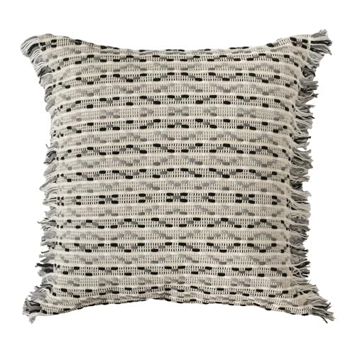 Fennco Styles Yarn Dyed Jacquard Decorative Filled Throw Pillow 18" W x 18" L - Colorful Striped Fringe Cushion for Home, Couch, Bedroom, Living Room and Office Décor