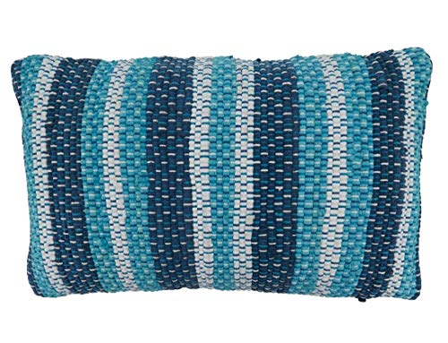 Fennco Styles Striped Chindi Decorative Cotton Filled Throw Pillow - Blue Textured Cushion for Home, Couch, Living Room and Office Décor