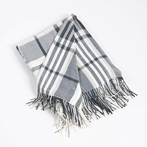 Fennco Styles Tasseled Plaid Design Throw Blanket 50 x 60 Inch - Grey White Throw for Home, Couch, Living Room and Holiday Winter Season