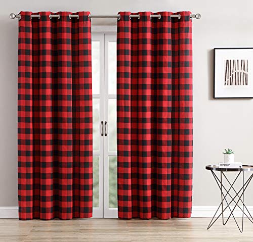 Fennco Styles Buffalo Plaid Home Décor Grommet Top Window Curtain Single 1 Panel for Bedroom, Living Room, Patio Door Backing Sliding Glass Door Drape