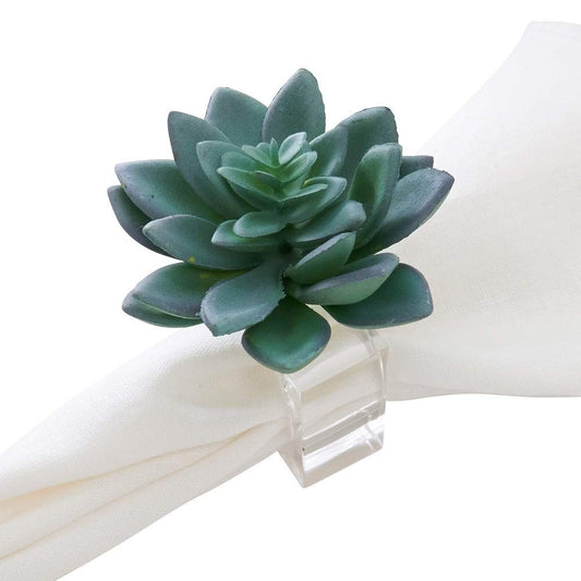 Fennco Styles Succulent Design Decorative Napkin Rings, Set of 4 – Plant Napkin Holders for Home, Dining Table, Holiday Décor and Special Occasions