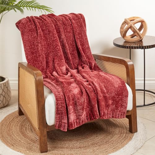 Fennco Styles Solid Color Knitted Chenille Throw Blanket 50" W x 60" L – Soft Cozy Blanket for Home, Couch, Bedroom, Living Room, Office, and Holiday Décor