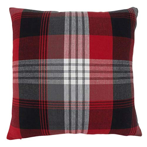 Fennco Styles Classic Plaid Cotton Decorative Throw Pillow 20" W x 20" L - Red Festive Cushion for Home, Couch, Living Room, Holidays, Christmas Décor and Special Occasion