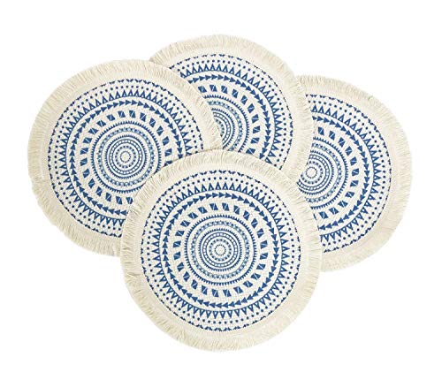 Fennco Styles Boho Geometric Fringe Decorative Cotton Placemats 13-inch Round, Set of 4 - Heat Resistant Insulation Table Mats for Home Decor, Dining Table, Banquets and Special Events