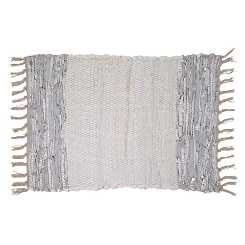 Fennco Styles Silver Striped Leather Chindi Cotton Table Linen Collection with Fringe – Natural Table Cover for Home Décor, Dining Table, Banquets, Holidays and Special Occasions