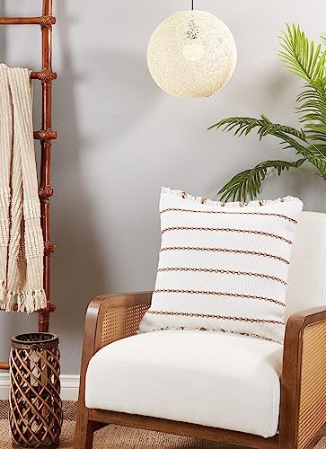Fennco Styles Striped Design Cotton Decorative Throw Pillow Cover 22" W x 22" L - Ivory Textured Cushion Case for Home, Couch, Bedroom, Living Room and Office Décor