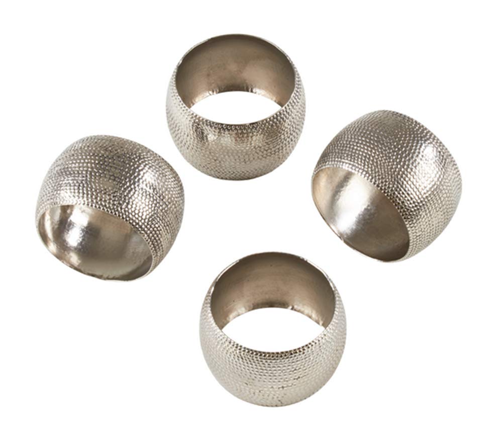 Fennco Styles Classic Hammered Brass Napkin Rings, Set of 4 - Silver Metal Napkin Holders for Home, Dining Room Decor, Banquets, Wedding and Special Occasions