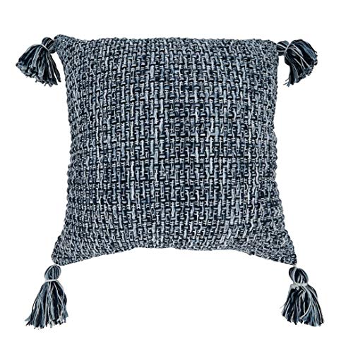 Fennco Styles Woven Textured Tassel Cotton Decorative Throw Pillow Cover 22" W x 22" L - Navy Blue Cushion Case for Home, Couch, Bedroom, Living Room and Office Décor