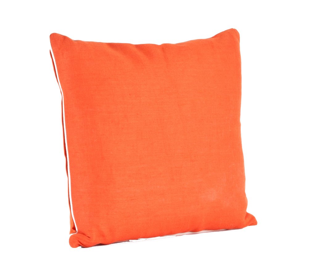 Fennco Styles Lanai Solid Classic Cotton Jute Decorative Down Filled Throw Pillow with Piping Design 20" W X 20" L, Tangerine