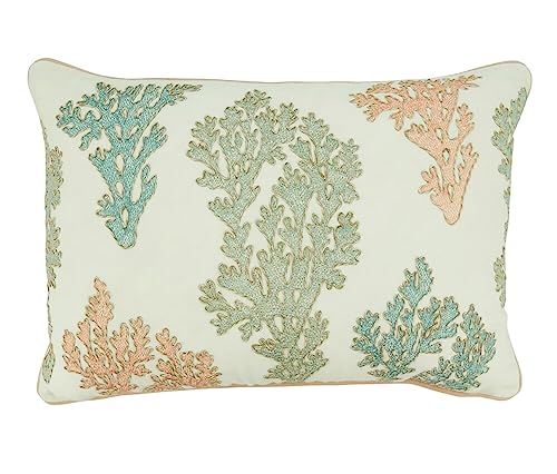 Fennco Styles Coastal Coral Design Cotton Decorative Throw Pillow Cover – Multicolor Seaside Cushion Case for Couch, Sofa, Bedroom, Office and Living Room Décor