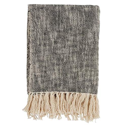Fennco Styles Everyday Style Solid Color Tassel 100% Cotton Throw Blanket, 50" x 60" (Black)