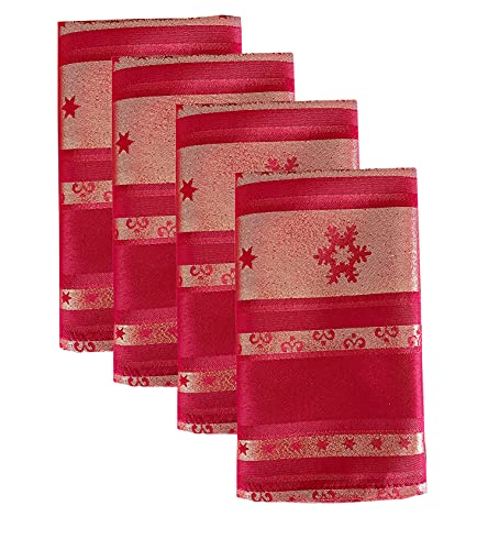 Fennco Styles Holiday Metallic Snowflake Printed Tablecloth 70" W x 70" L - Red Woven Table Cover for Home Décor, Banquet, Family Gathering, Christmas, Special Occasion (20"X20" Napkin, Set of 4)