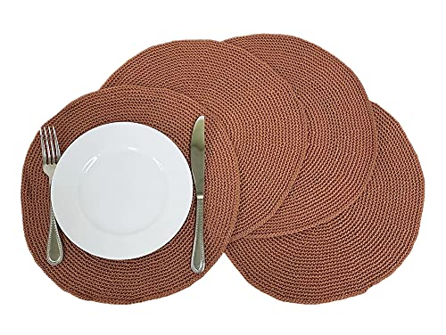 Fennco Styles Handmade Crochet Farmhouse Placemats 14-inch Round, Set of 4 - Decorative Table Mats for Home Décor, Dining Table, Banquets and Special Events