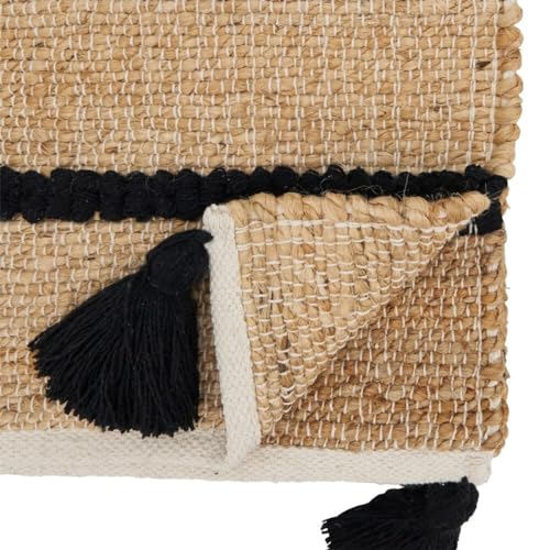 Fennco Styles Cotton Jute Woven Striped Tassel Table Runner 16" W x 72" L - Black Rustic Table Cover for Home Décor, Dining Table, Banquets, Family Gathering and Special Events