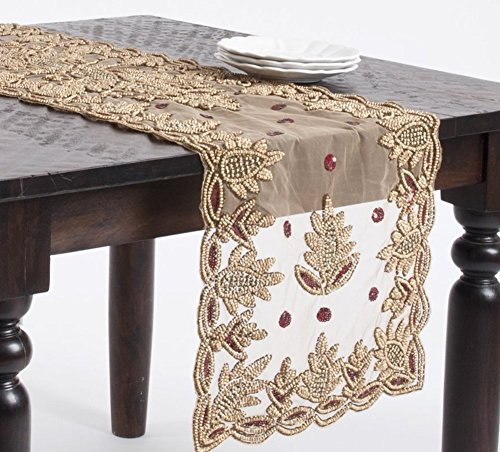 Fennco Styles Lakshmi Collection Elegant Hand Beaded Table Runner - Vintage Table Cover for Home Decor, Banquets and Special Occasions