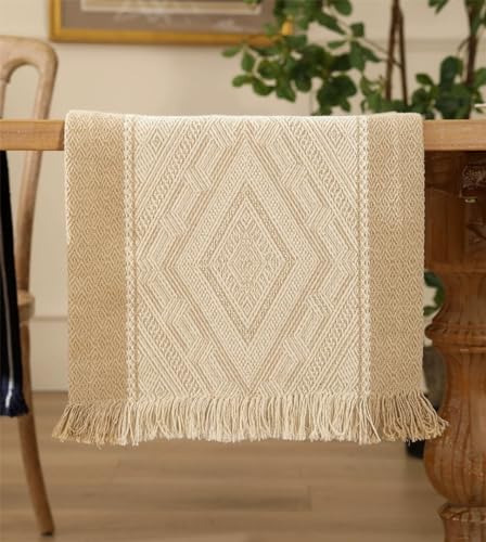 Fennco Styles Diamond Weave Fringe Cotton Blend Table Runner