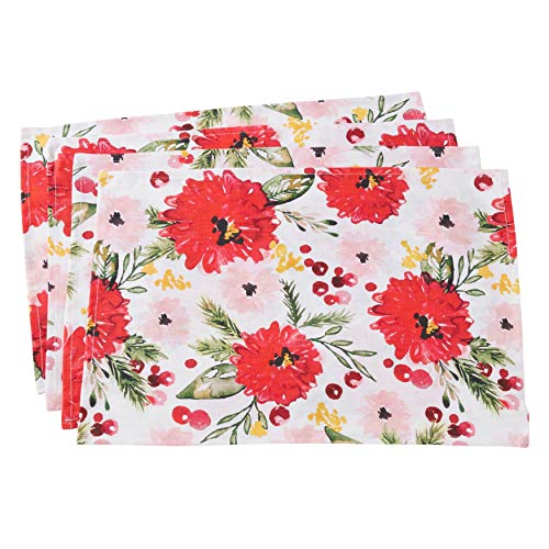 Fennco Styles Beautiful Holiday Wild Floral 100% Linen Tablecloth (Holiday Floral, 14"x20" Placemat-Set of 4)