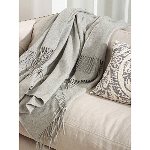 Fennco Styles Sevan Collection Classic Design Wool Blend Throw Blanket, 50" x 60", Grey